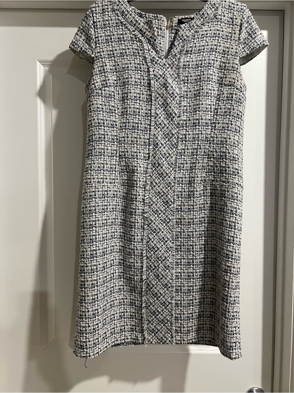 Women's Tweed Shift Dress in Navy & White